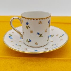 Tea Cup and Saucer Vintage Suisse Langenthal Can Style Demitasse Gold Trim Blue